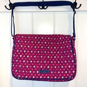 Vera Bradley Laptop Messenger Bag Katalina Pink Diamonds, Navy Shoulder Strap